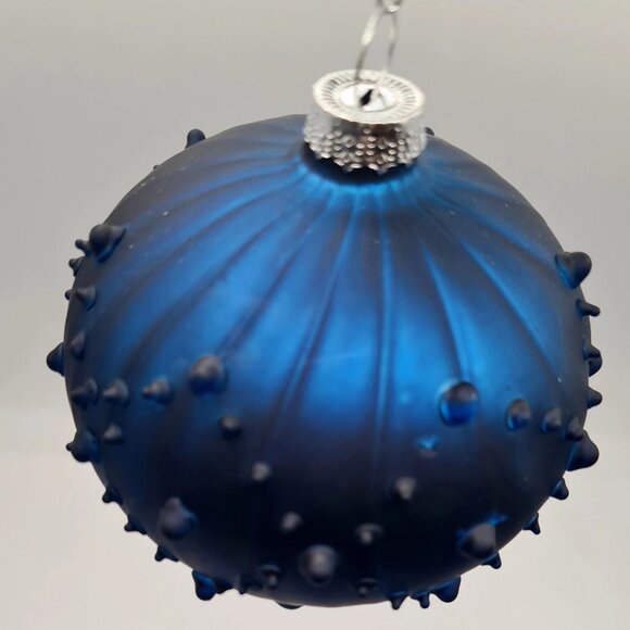 ndigo Blue Ball Finial Onion Textured Glass Ornament 4" Set 3 Christmas - Picture 4 of 8